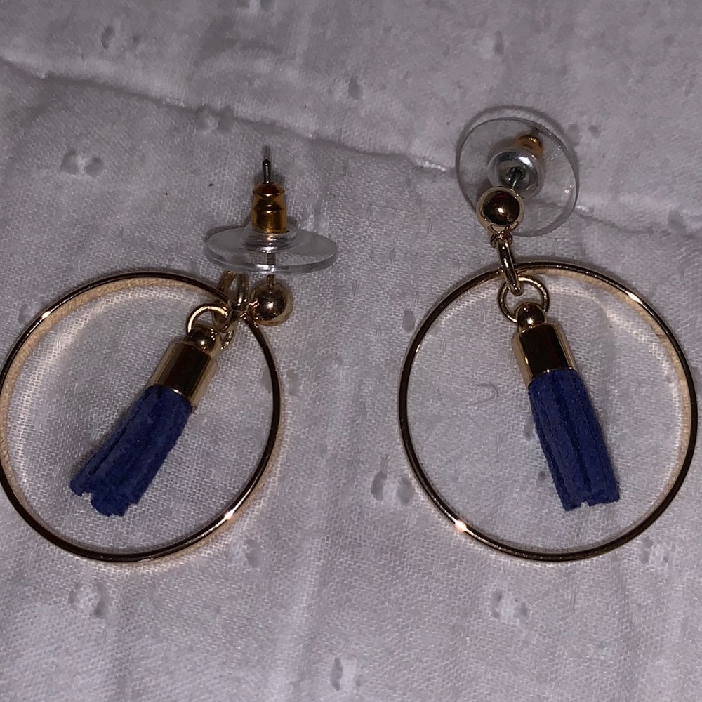 gold and blue j crew earrings